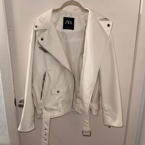 Zara Women's Cream Leather Jacket